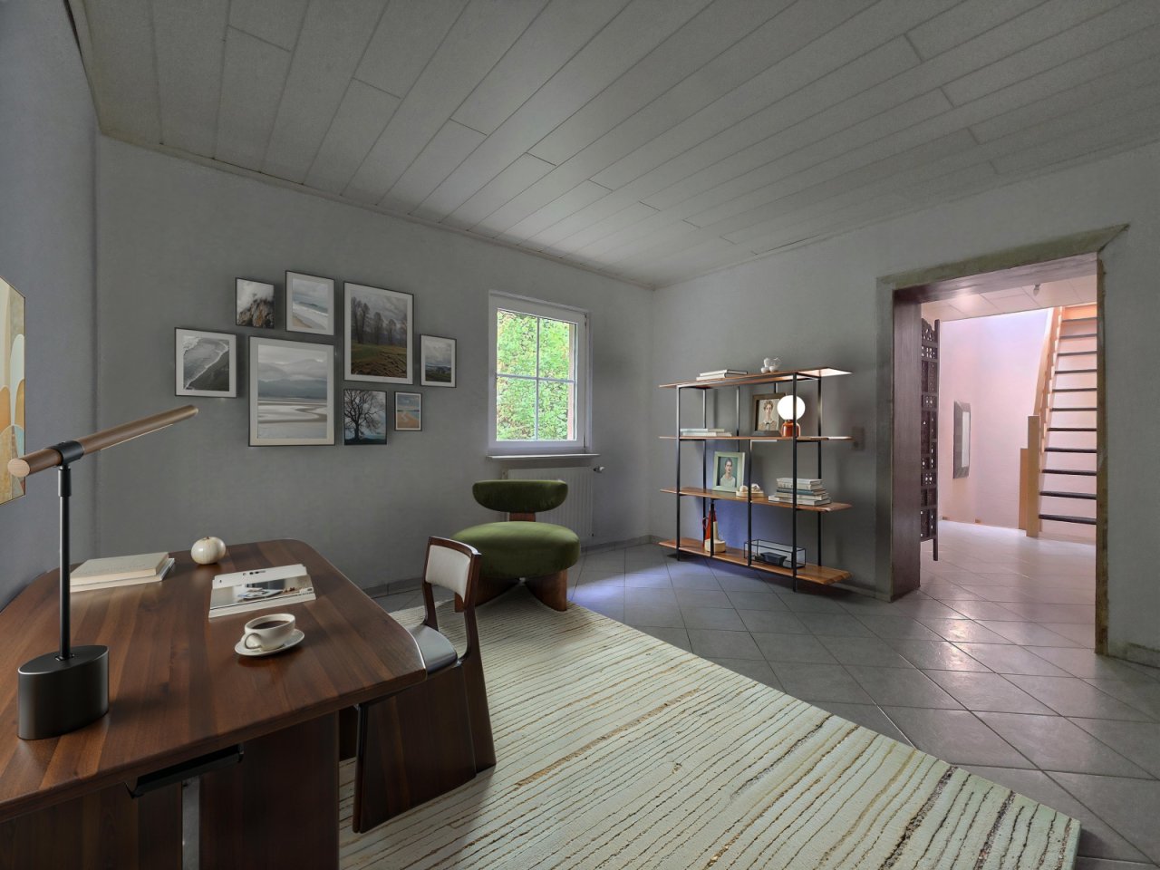 Zimmer OG mit Blick zur Treppe gestaged